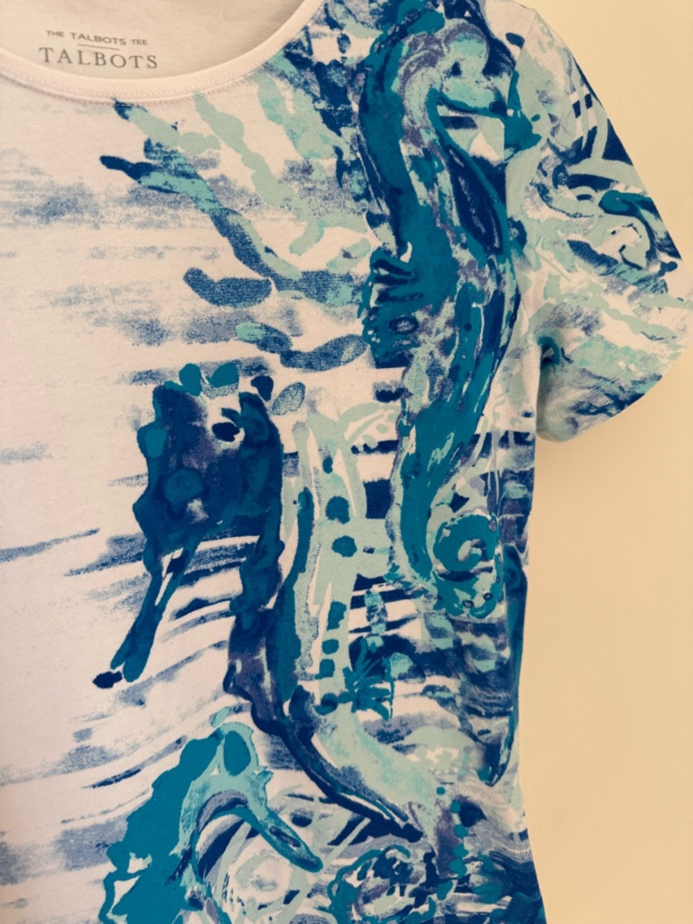 Talbots Blue Teal Abstract Watercolor Tee